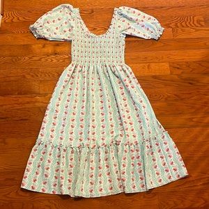 HILL HOUSE The Louisa Nap Midi Green Floral Smocked HH Dress, Women's S